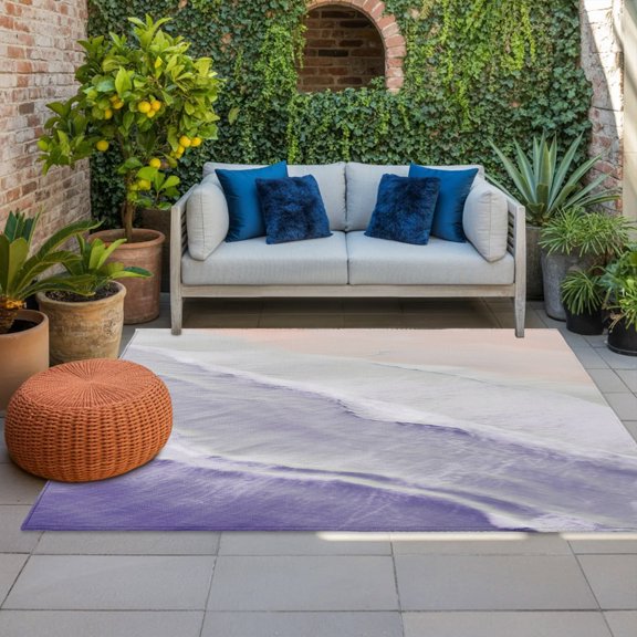 Outdoor Rug, Summer Beach Sand Waves Purple Gradient Indoor Area Rug Outdoor Carpet RV Camping Rugs 4x6ft Water Ripple Outside Mat for Patio Picnic Porch Deck Balcony Backyard