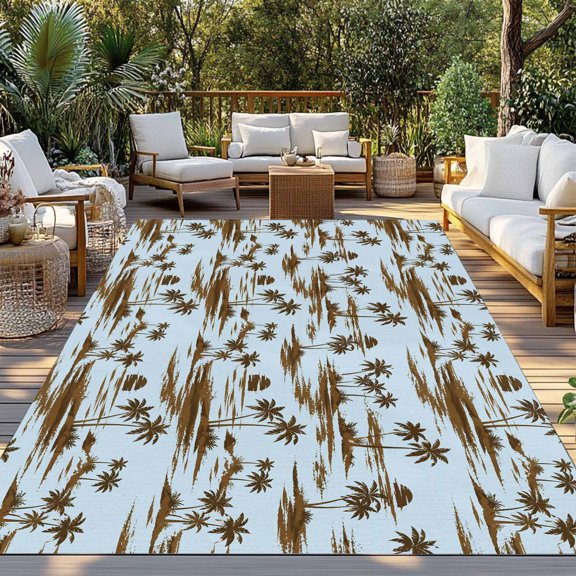Outdoor Rug, Summer Coconut Tree Beach Sun Indoor Area Rug Outdoor Carpet RV Camping Rugs 3x5ft Retro Blue Outside Mat for Patio Picnic Porch Deck Balcony Backyard