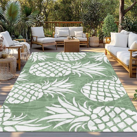 Outdoor Rug, Summer Pineapple Sage Green Indoor Area Rug Outdoor Carpet RV Camping Rugs 3x5ft Farm Fruit Harvest Outside Mat for Patio Picnic Porch Deck Balcony Backyard