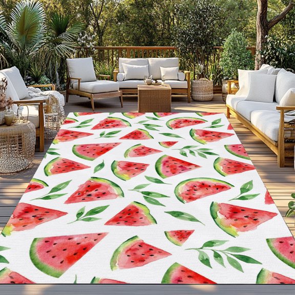 Outdoor Rug, Summer Watermelon Seamless Indoor Area Rug Outdoor Carpet RV Camping Rugs 3x5ft Tropical Fruit Outside Mat for Patio Picnic Porch Deck Balcony Backyard