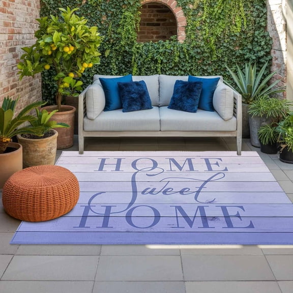 Outdoor Rug, Sweet Home Quote Purple Ombre Indoor Area Rug Outdoor Carpet RV Camping Rugs 4x6ft Farmhouse Wood Grain Outside Mat for Patio Picnic Porch Deck Balcony Backyard
