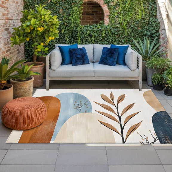 Outdoor Rug, Terracotta Aesthetic Abstract Leaves Indoor Area Rug Outdoor Carpet RV Camping Rugs 4x6ft Bohemian Nordic Style Outside Mat for Patio Picnic Porch Deck Balcony Backyard