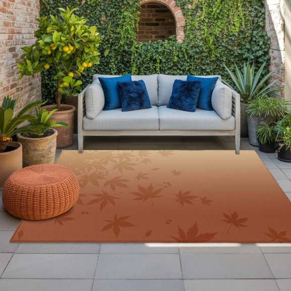 Outdoor Rug, Thanksgiving Maple Leaves Silhouette Indoor Area Rug Outdoor Carpet RV Camping Rugs 4x6ft Fallen Leaf Orange Ombre Outside Mat for Patio Picnic Porch Deck Balcony Backyard