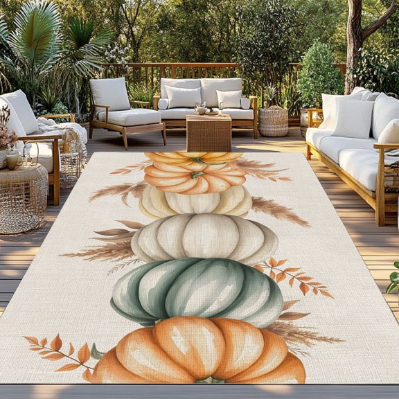 Outdoor Rug, Thanksgiving Pumpkin Autumn Reed Indoor Area Rug Outdoor Carpet RV Camping Rugs 3x5ft Fall Leaves Retro Linen Outside Mat for Patio Picnic Porch Deck Balcony Backyard