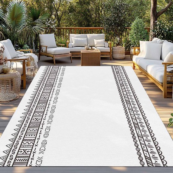 Outdoor Rug, Tribe Ethnic Classic Black Indoor Area Rug Outdoor Carpet RV Camping Rugs 3x5ft Boho Geometric Art Outside Mat for Patio Picnic Porch Deck Balcony Backyard