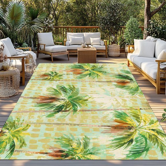 Outdoor Rug, Tropical Coconut Palm Trees Indoor Area Rug Outdoor Carpet RV Camping Rugs 3x5ft Rustic Summer Plant Outside Mat for Patio Picnic Porch Deck Balcony Backyard