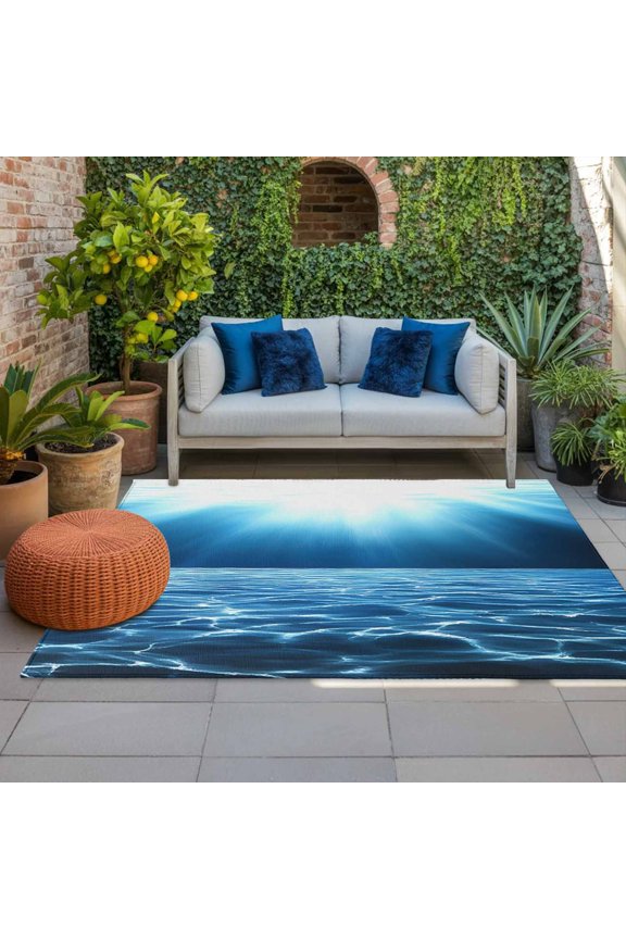 Outdoor Rug, Underwater World Deep Blue Ocean Sunlight Indoor Area Rug Outdoor Carpet RV Camping Rugs 4x6ft Sunshine Outside Mat for Patio Picnic Porch Deck Balcony Backyard