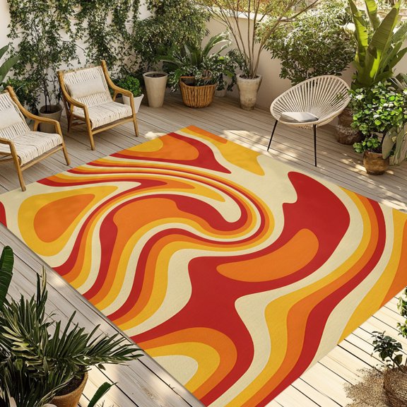 Outdoor Rug, Vector Psychedelic Groovy Back Indoor Area Rug Outdoor Carpet RV Camping Rugs 5x8ft Colorful Modern Abstract Liquid Art Outside Mat for Patio Picnic Porch Deck Balcony Backyard