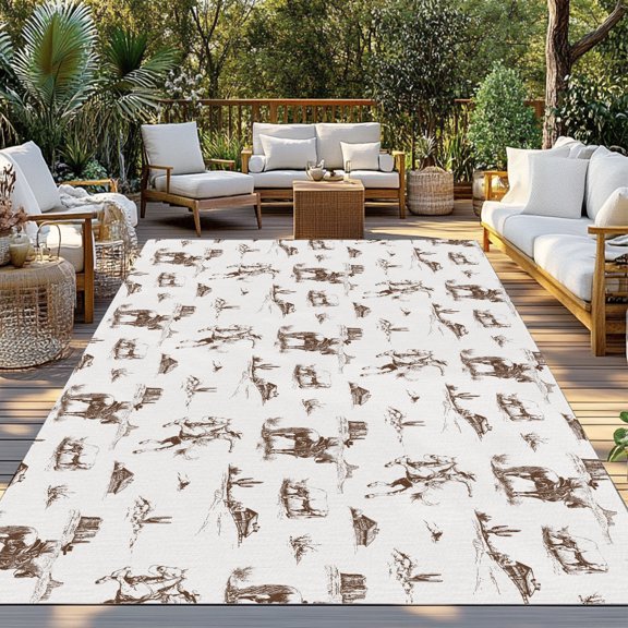 Outdoor Rug, Vintage Brown Cactus Horse on Beige Indoor Area Rug Outdoor Carpet RV Camping Rugs 3x5ft Western Cowboy Desert Outside Mat for Patio Picnic Porch Deck Balcony Backyard