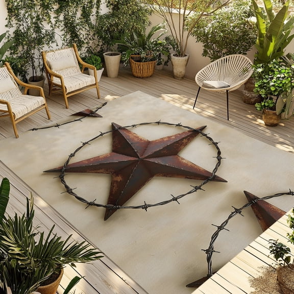 Outdoor Rug, Vintage Rustic Texas Lone Star Absorbant Non-Slip Area Rugs Mat Carpet for Patio Balcony Porch Backyard Deck Rv Camping 5x8ft 4th of July Pentagram