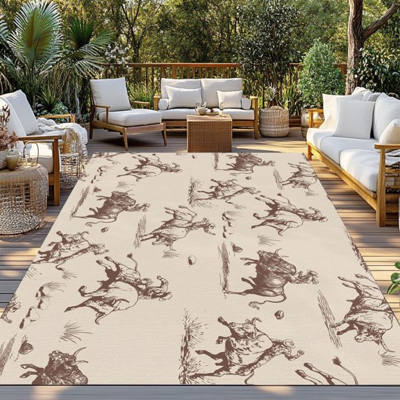Outdoor Rug, Vintage Western Cowboy Desert Indoor Area Rug Outdoor Carpet RV Camping Rugs 3x5ft Farmhouse Ethnic Style Outside Mat for Patio Picnic Porch Deck Balcony Backyard