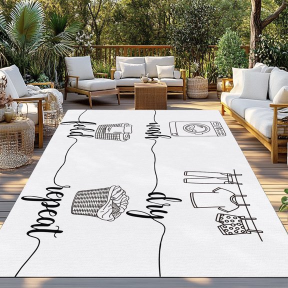 Outdoor Rug, Wash Dry Fold Repeat Words Indoor Area Rug Outdoor Carpet RV Camping Rugs 3x5ft Cartoon Laundry Steps Outside Mat for Patio Picnic Porch Deck Balcony Backyard