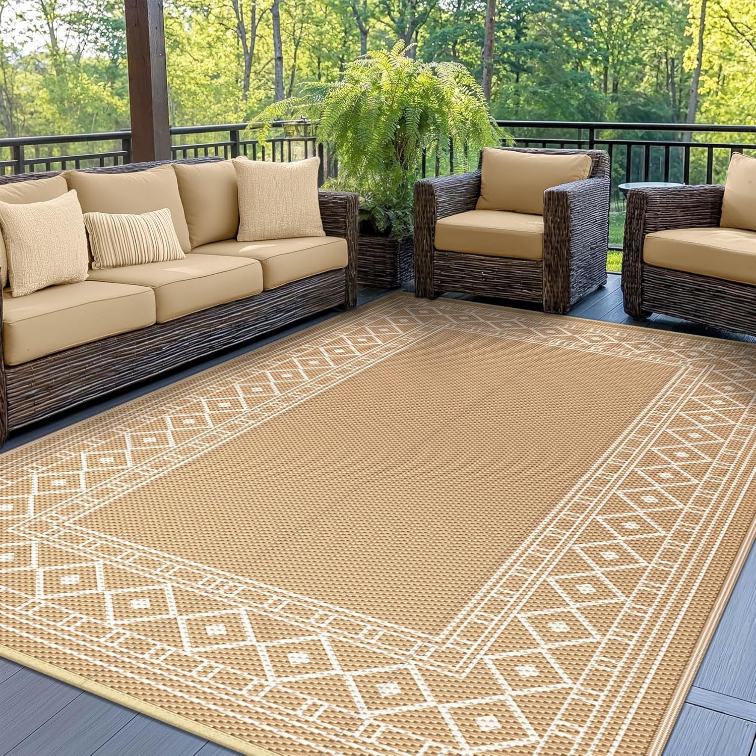 Outdoor Rug Waterproof Solid Color Teal 4x6 Feet