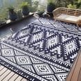 thumbnail image 1 of Outdoor Rug Waterproof 8x10 ft, Reversible Outdoor Plastic Straw Rug, Boho Patio Rug, Indoor Outdoor Carpet, RV Mat Outside for Patio, Camp, Picnic, Balcony, Deck, Backyard,Navy & White, 1 of 13