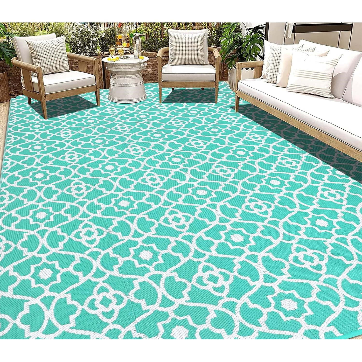 Outdoor Rug Waterproof 9x12, Reversible Plastic Straw Rug RV Camping Rug, Indoor Outdoor Patio Mat Clearance, Outside Carpet for Porch,Deck,Camper,Balcony,Backyard,Picnic