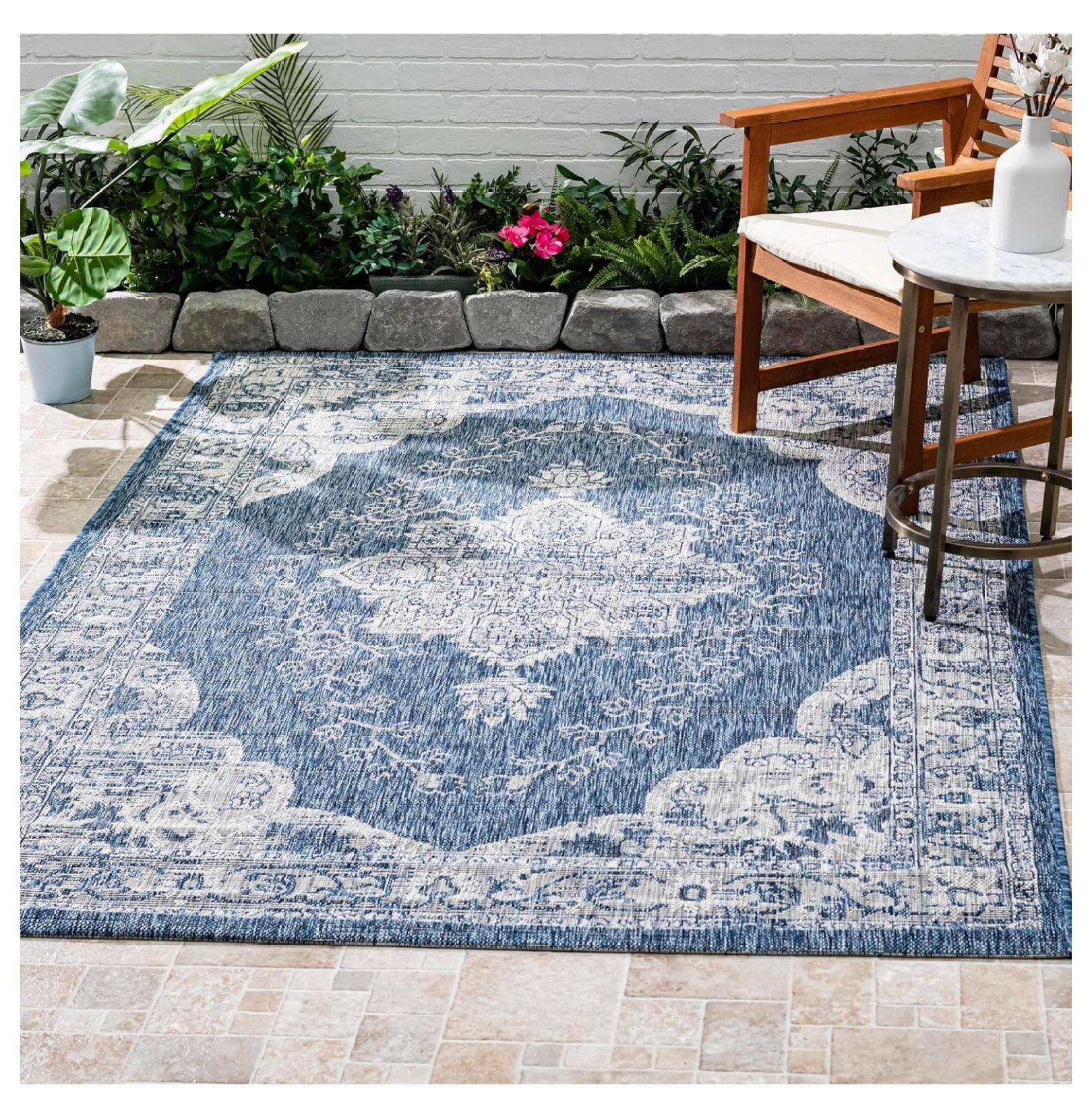 Gorgan Blue Rectangular Stain-Resistant Outdoor Rug 4ft x 5ft 7in