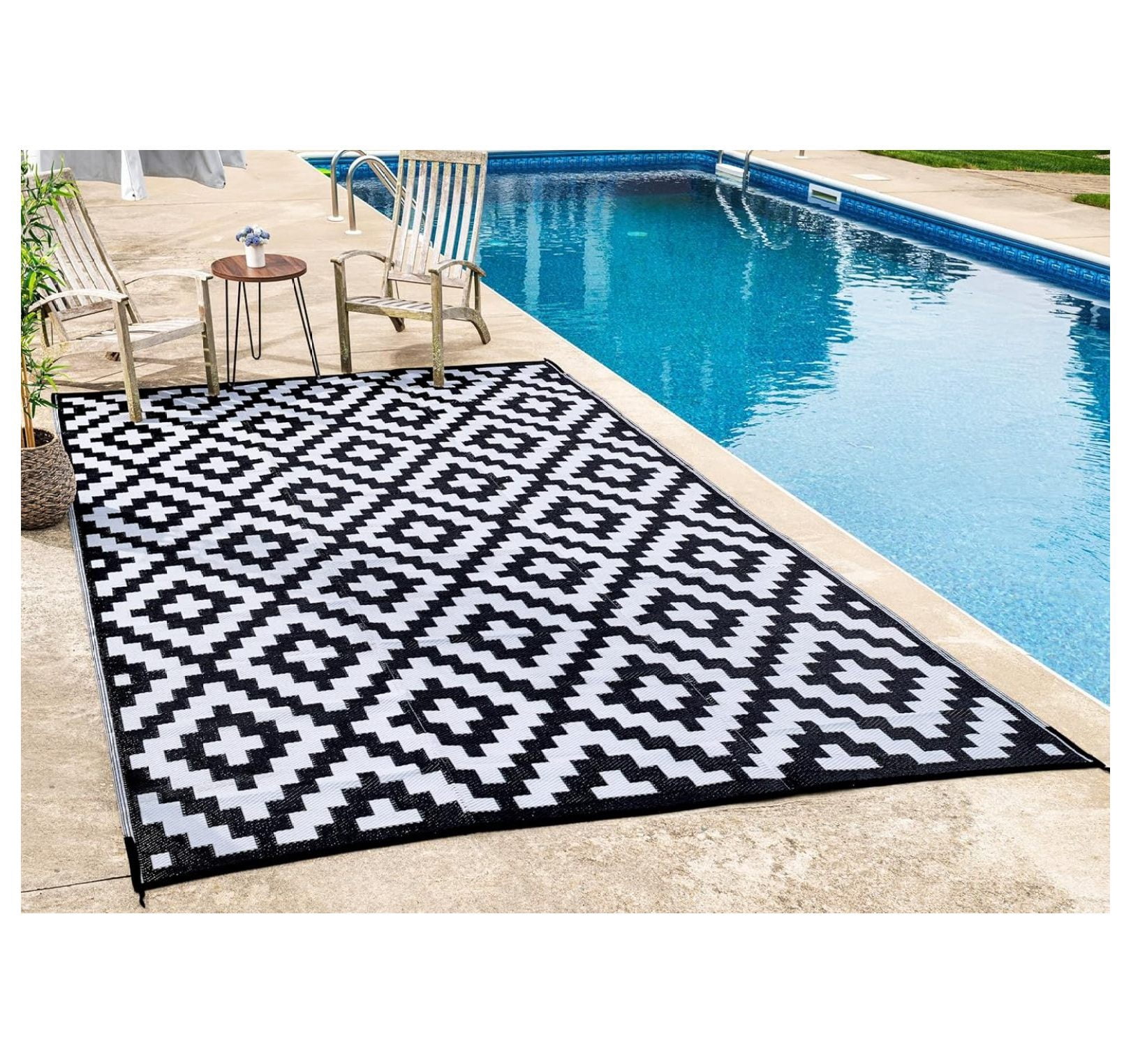 Faded Aztec Rug Outdoor Rug - Waterproof, Fade Resistant, Reversible - Premium Recycled ...