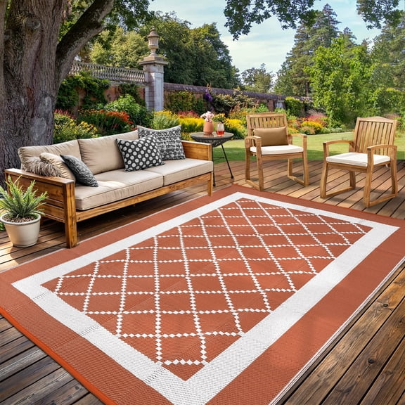 Outdoor Rug Waterproof Patio Rugs Modern Floral Reversible Mat for Front Door Rv Foldable Plastic Straw Carpet for Travel Trailers, Deck, Picnic, Porch, Camper, Balcony, Beach