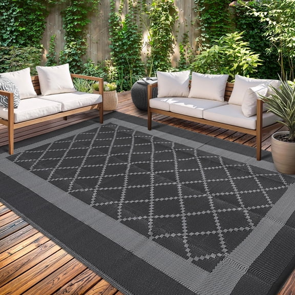 Outdoor Rug,Waterproof Reversible Outdoor Patio Rugs,Plastic Straw Floor Carpet,Modern Diamond Area Rug for RV, Patio, Backyard, Deck, Picnic, Beach, Trailer, Camping