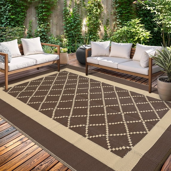 Outdoor Rug,Waterproof Reversible Outdoor Patio Rugs,Plastic Straw Floor Carpet,Modern Diamond Area Rug for RV, Patio, Backyard, Deck, Picnic, Beach, Trailer, Camping