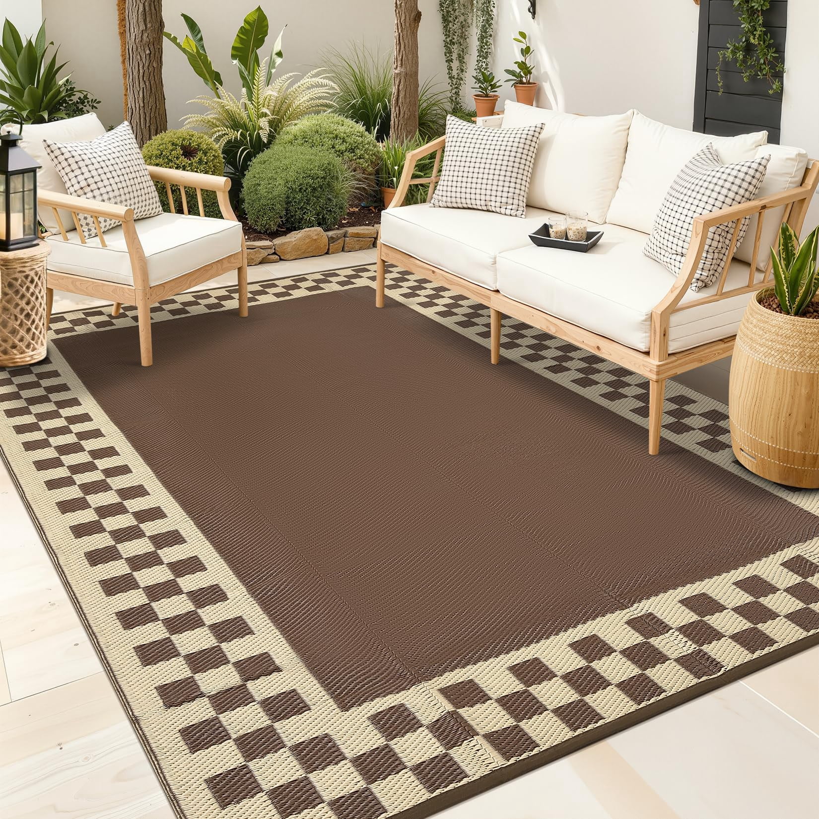 Outdoor Rug, Waterproof Reversible Patio Rug, Extra Large Plastic Straw Area Rug for Camping, RV, Backyard