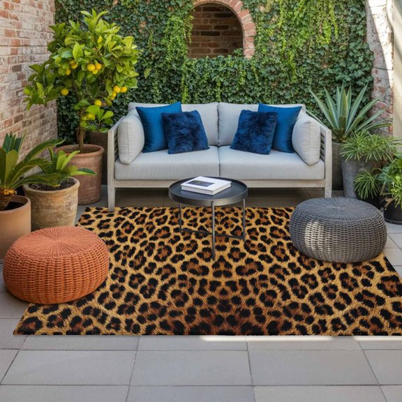 Outdoor Rug, Wild Abstract Leopard Skin Absorbant Non-Slip Area Rugs Mat Carpet for Patio Balcony Porch Backyard Deck Rv Camping 4x6ft Animal Leather Texture