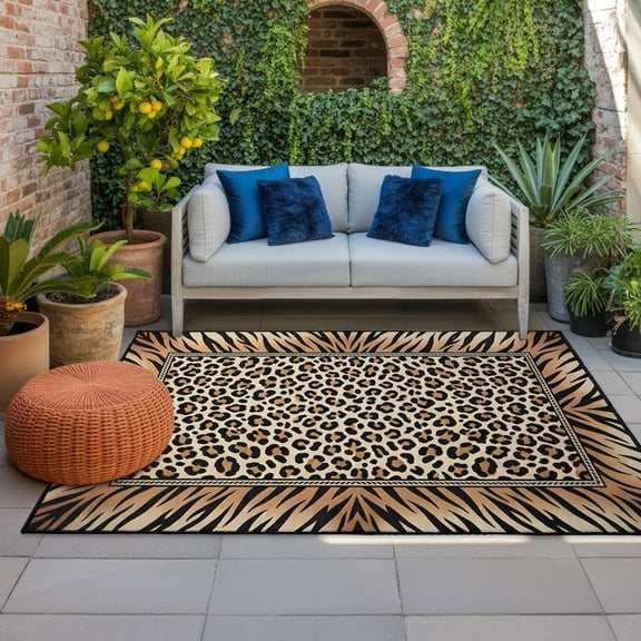 Outdoor Rug, Wildlife Leopard Spots Tiger Print Indoor Area Rug Outdoor Carpet RV Camping Rugs 4x6ft Animal Brown Texture Outside Mat for Patio Picnic Porch Deck Balcony Backyard