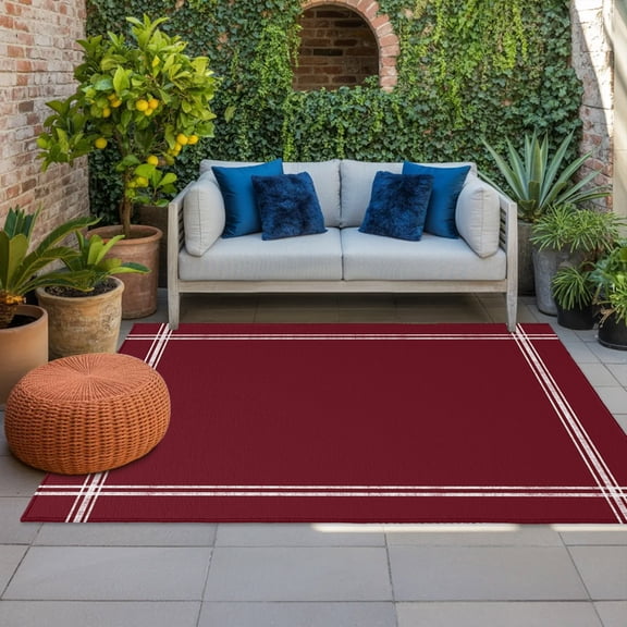Outdoor Rug, Wine Red Dark Maroon Indoor Area Rug Outdoor Carpet RV Camping Rugs 4x6ft Burgundy Red Outside Mat for Patio Picnic Porch Deck Balcony Backyard