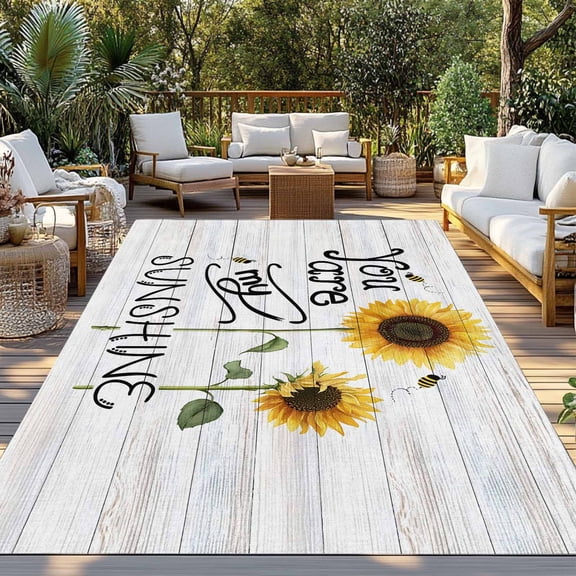 Outdoor Rug, You Are My Sunshine Words Indoor Area Rug Outdoor Carpet RV Camping Rugs 3x5ft Farm Sunflowers Bees Outside Mat for Patio Picnic Porch Deck Balcony Backyard