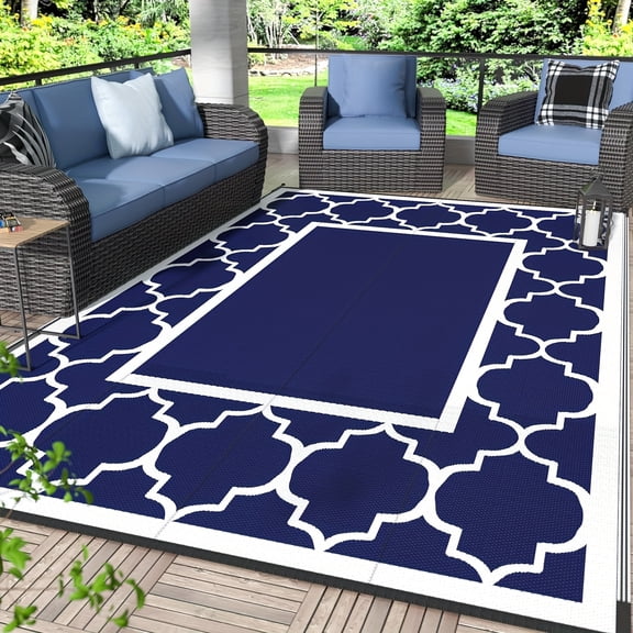 Outdoor Rug for Patio Clearance, Waterproof Large Mat, Reversible Plastic Camping Rugs, Porch, Deck, , Balcony, Backyard, Black & White