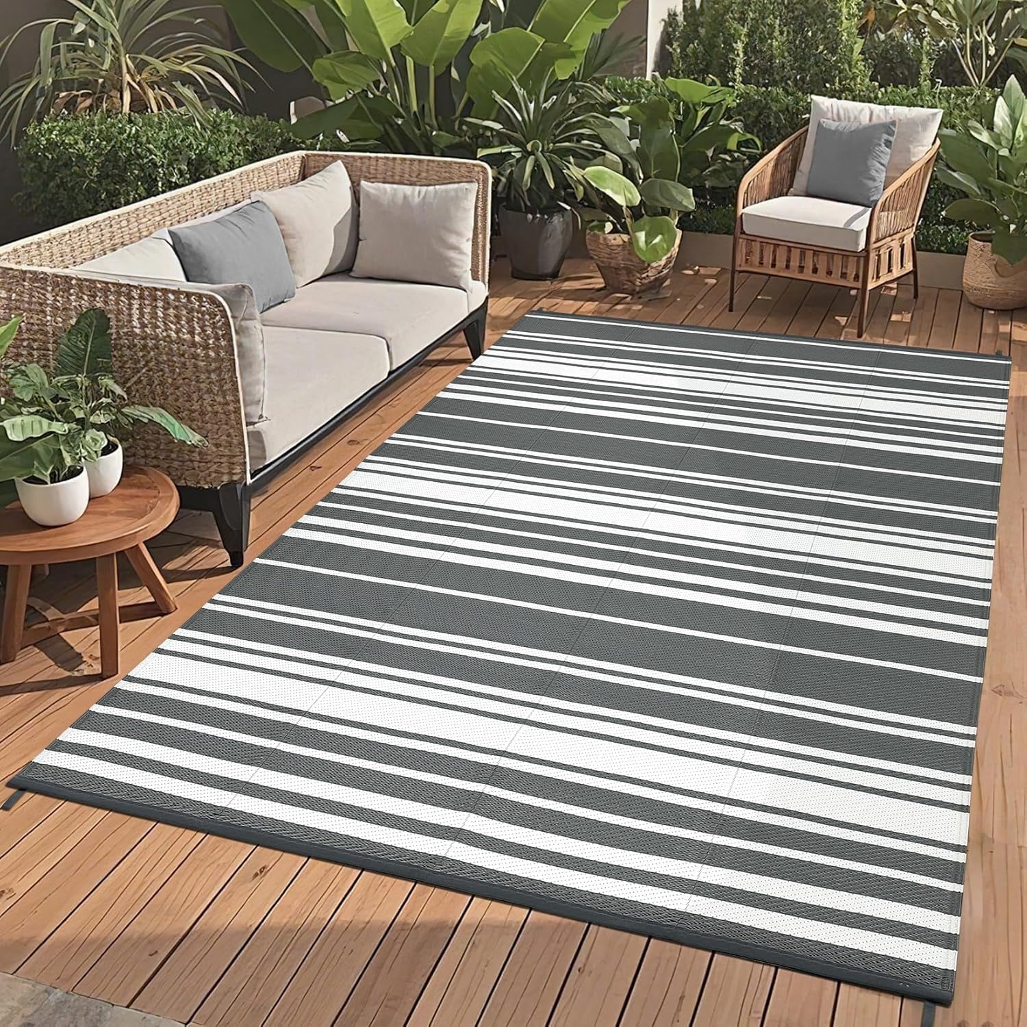 Outdoor Rug for Patio,Waterproof Mat,Reversible Plastic Striped Camping Rugs for RV,Porch,Deck,Camper,Balcony,Backyard,Beach