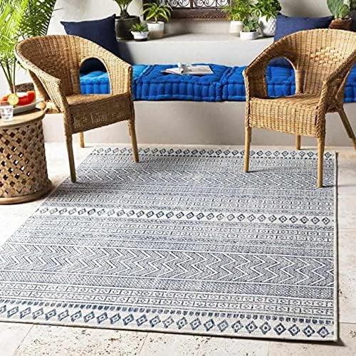 Outdoor Rugs, 10X14 Antibes Bohemian Indoor/Outdoor Denim Area Rug, Non