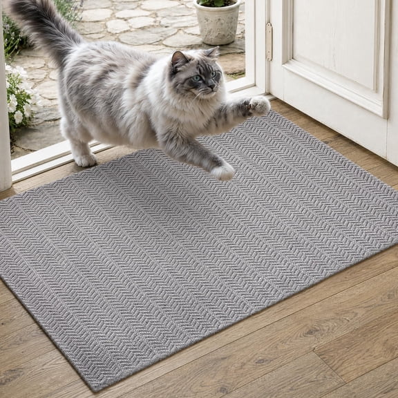 MatEssenz Entryway Rug 2' x 3', Washable Indoor Door Mat, Non Slip Low Profile Area Rug, Durable Herringbone Woven Farmhouse Rug for Front Door, Mudroom, Laundry Room, Grey