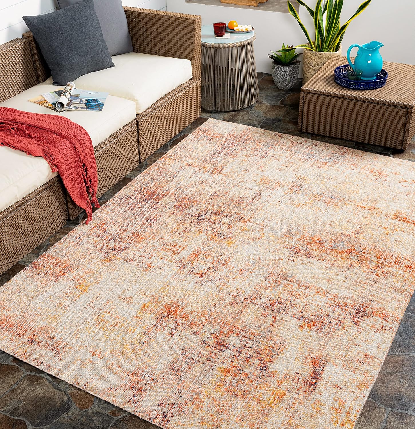 Outdoor Rugs, 5X7 Campton Hills Modern Indoor/Outdoor Burnt Orange Area