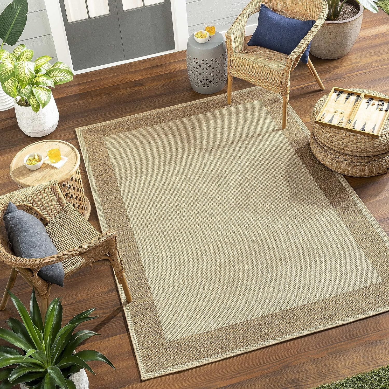 Outdoor Rugs, 9X12 Cadie Modern Indoor/Outdoor Brown/Beige Area Rug ...