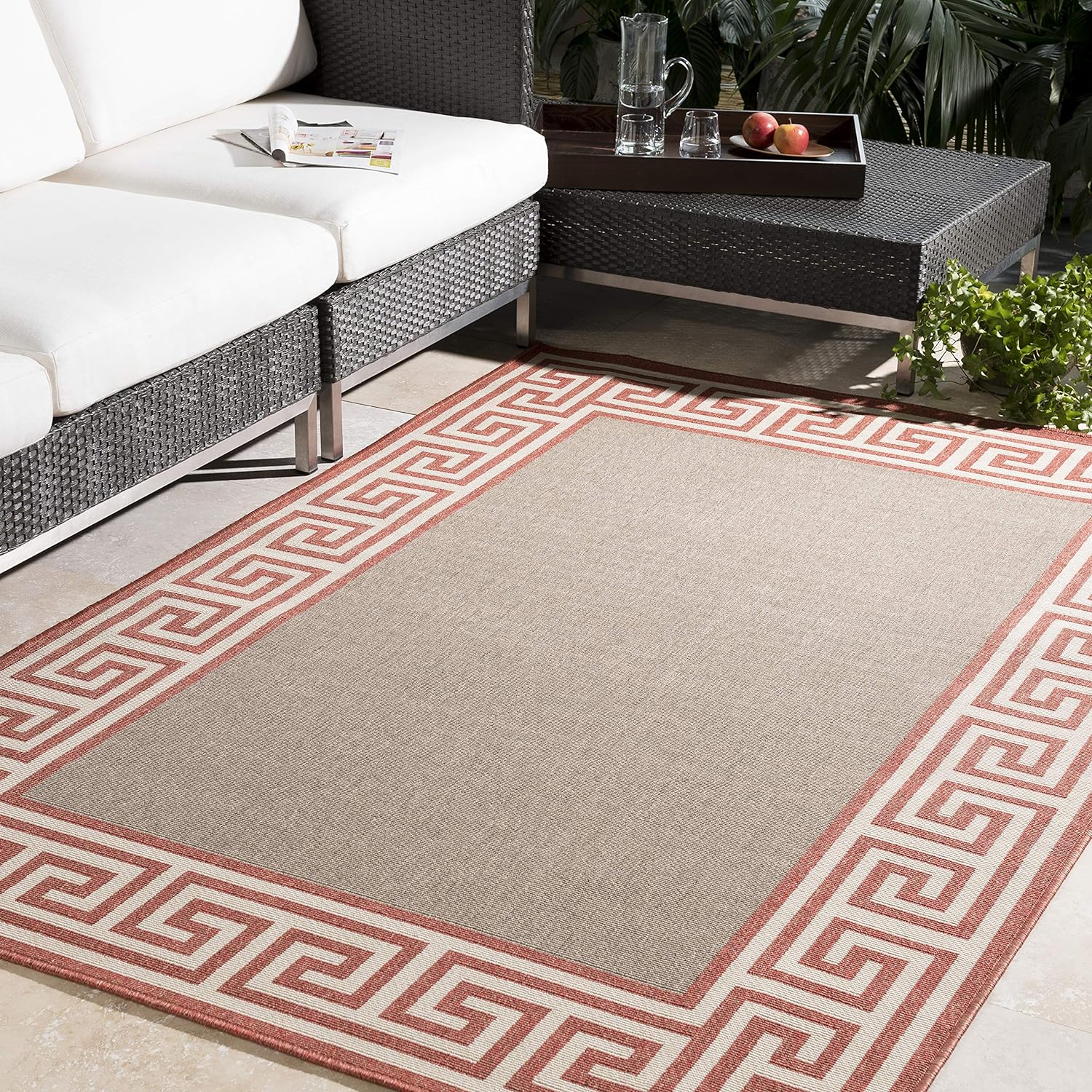 Outdoor Rugs, 9X9 Arya Cottage Indoor/Outdoor Rust Square Area Rug, Non