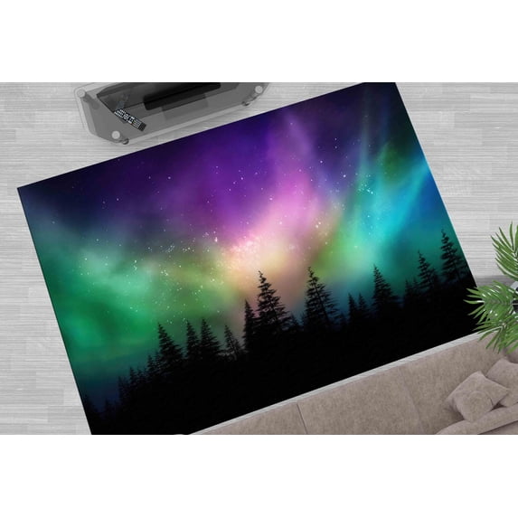 Outdoor Rugs, Nursery Rug, View Rugs, Canadian Forest Rug, Large Rug, Aurora Borealis Landscape Rugs, Cosmos Rug, Colorful Sky Rugs, 2.3'x3.3' - 70x110 cm