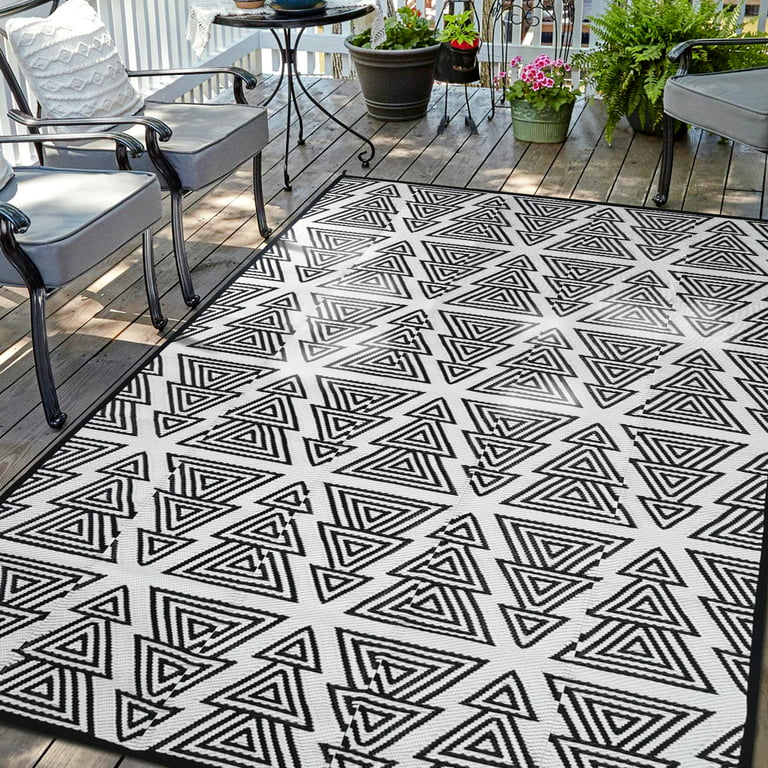 Outdoor Rugs for Patio 6x9ft, Reversible Plastic Straw Rug, RV Camping  Waterproof, Portable Carpet Area Rug for Camping, Deck Garden, Porch and  Balcony, Black & White, Bohemia 