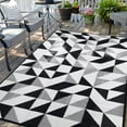 thumbnail image 1 of Outdoor Rugs for Patio 6x9ft, Reversible Plastic Straw Rug, RV Camping Waterproof, Portable Carpet Area Rug for Camping, Deck Garden, Porch and Balcony, Black & White, Geometric, 1 of 7