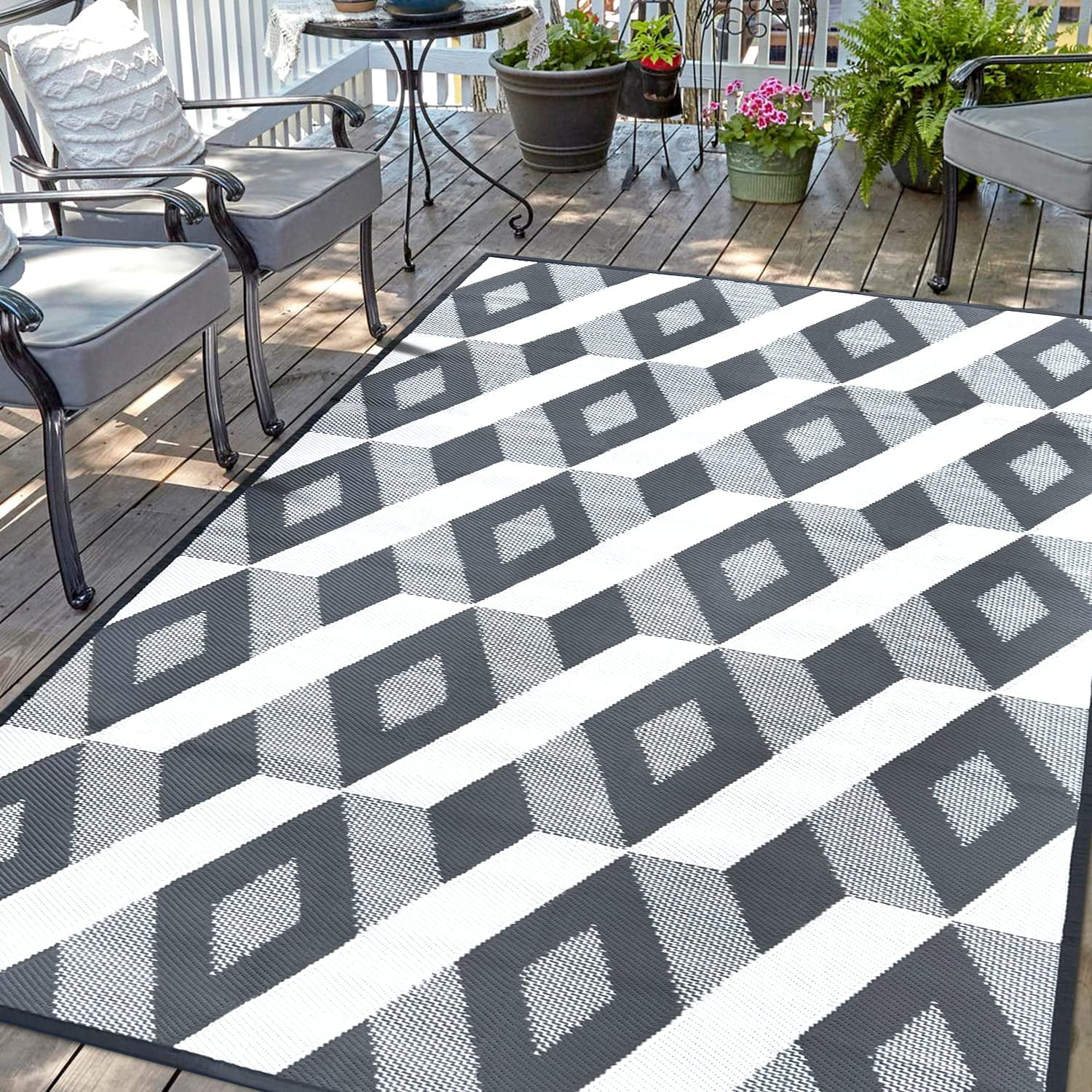 Outdoor Rugs for Patio, Plastic Straw Mats 6x9ft, Reversible Carpets