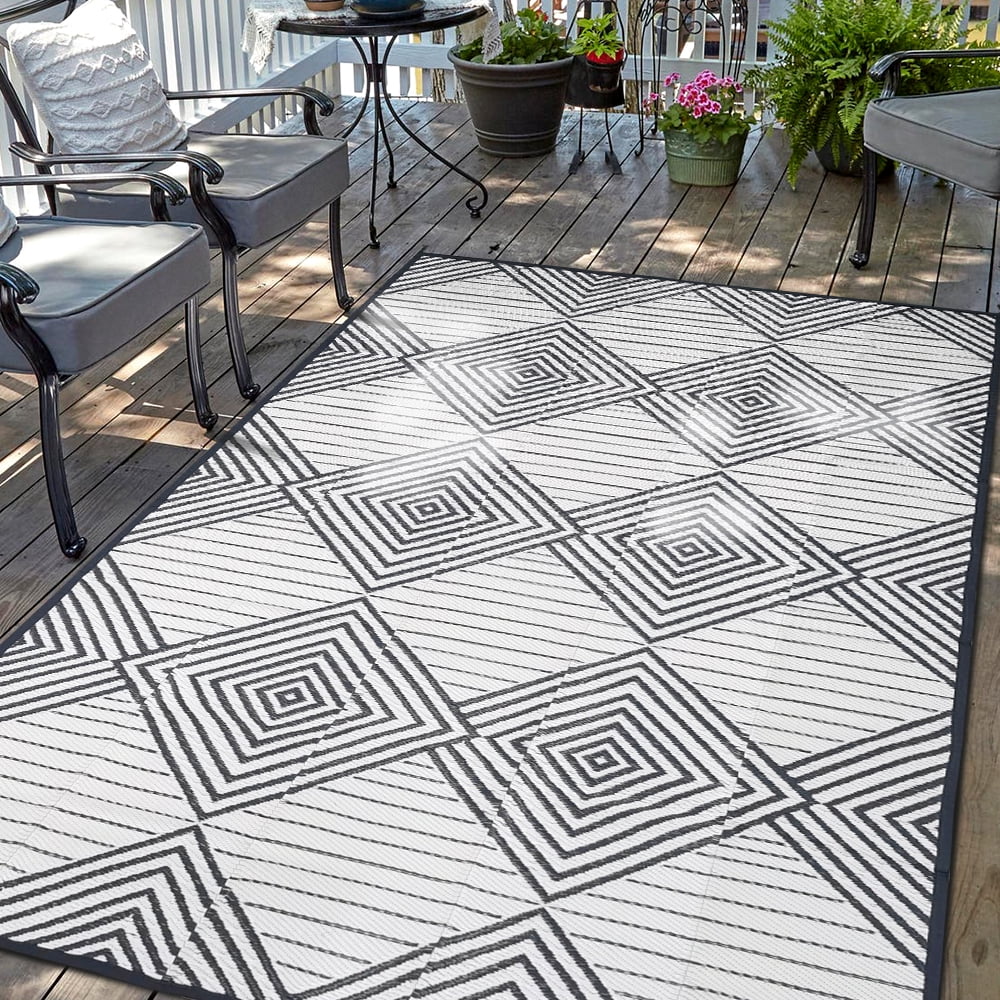 Outdoor Rugs for Patio, Plastic Straw Mats 6x9ft, Reversible Carpets