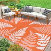 Outdoor Rugs for Patios, Yamaziot 6'x9' Patio Rug Waterproof RV Mats, Reversible Plastic Straw Camping Area Rug for Indoor Outdoor Porch Balcony Beach Tropical, Palm Leaf Orange