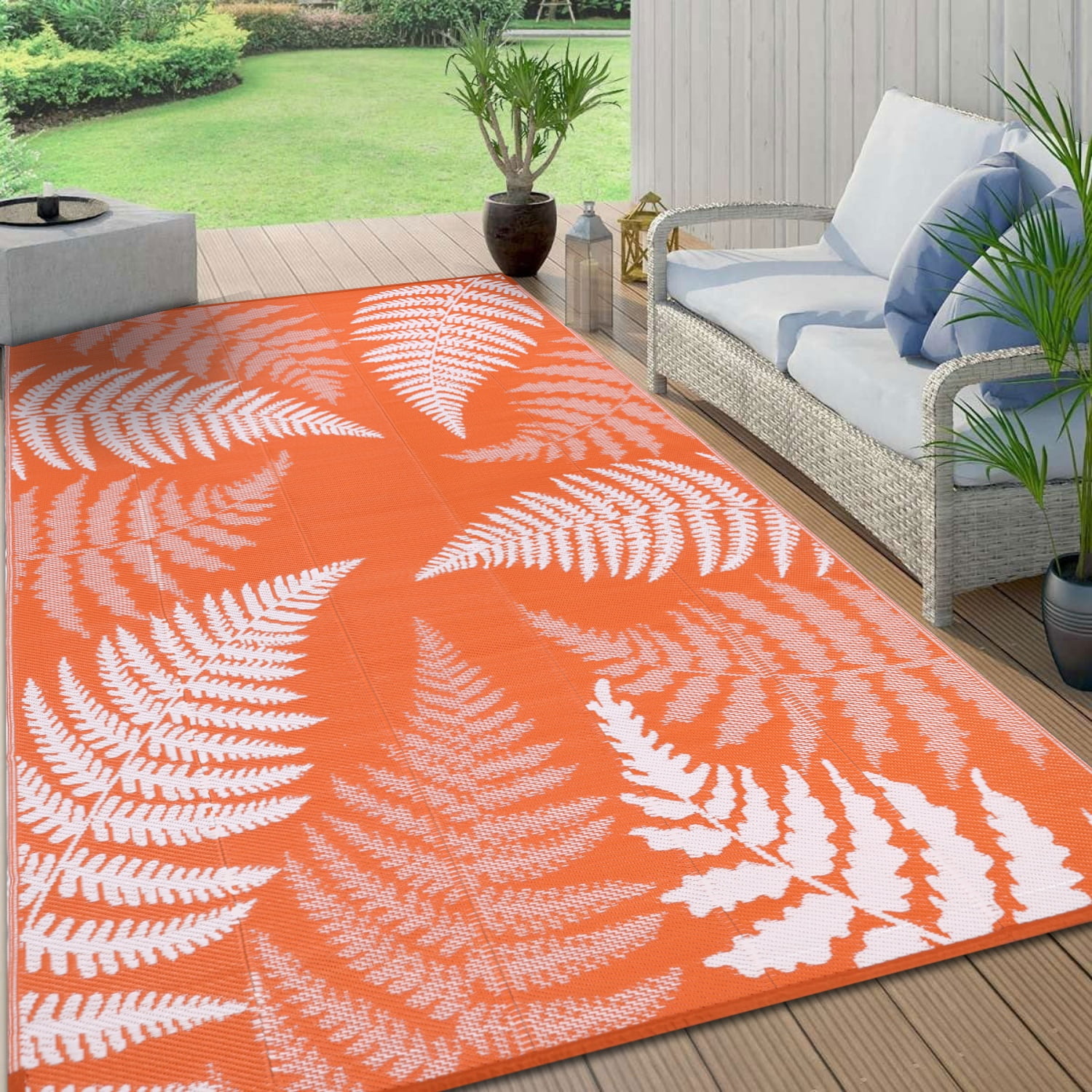 Yamaziot 6'x9' Palm Leaf Outdoor Rug, Waterproof, Reversible, and Suitable for Indoor/Outdoor Use