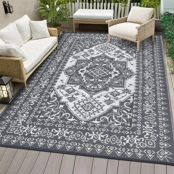 Outdoor Rugs8x10ft/9x12ft/10x14ft/9x18ft/10x20ft Waterproof Portable for Patio, Reversible Outdoor Plastic Straw Rug for Camping, RV Mat Modern Plaid Outdoor Rugs for Porch, Deck, Backyard, Balcony,