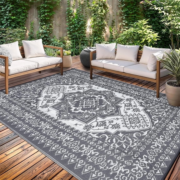 Outdoor Rugs8x10ft/9x12ft/10x14ft/9x18ft/10x20ft Waterproof Portable for Patio, Reversible Outdoor Plastic Straw Rug for Camping, RV Mat Modern Plaid Outdoor Rugs for Porch, Deck, Backyard, Balcony,