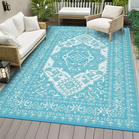 Outdoor Rugs8x10ft/9x12ft/10x14ft/9x18ft/10x20ft Waterproof Portable for Patio, Reversible Outdoor Plastic Straw Rug for Camping, RV Mat Modern Plaid Outdoor Rugs for Porch, Deck, Backyard, Balcony,