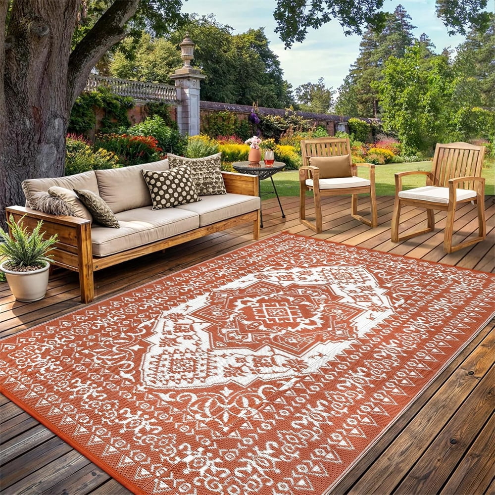 Outdoor Rugs8x10ft/9x12ft/10x14ft/9x18ft/10x20ft Waterproof Portable for Patio, Reversible Outdoor Plastic Straw Rug for Camping, RV Mat Modern Plaid Outdoor Rugs for Porch, Deck, Backyard, Balcony,