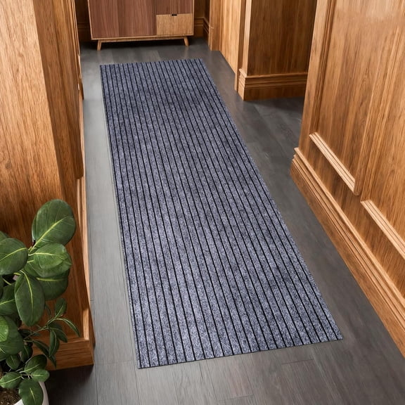 Outdoor Runner Rug 2 ft x 10 ft for Hallway with TPR Backing, Gray Wide Stripes Non-Slip Indoor Runner Rugs Suitable for Balcony, Kitchen, Patio, Garage, Deck, Stair and Entryway Areas