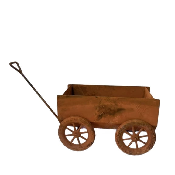 Outdoor Rustic Metal Planter Wheelbarrow, Vintage-Style Garden Flower Pot Cart, Courtyard Decorative Planting Container for Patio