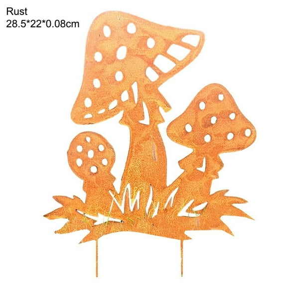 Outdoor Rustic Rusty Metal Mushroom Toadstool Garden Stake Silhouette Ornament